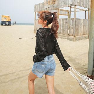 See-through Linen Blend Coverup Top