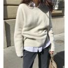 Round Neck Plain Sweater Beige - One Size