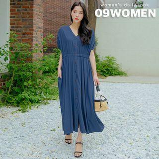 Plus Size Dolman-sleeve Buttoned Maxi Dress
