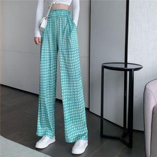 High Waist Two-tone Plaid Straight Leg Pants As Shown In Figure - One Size
