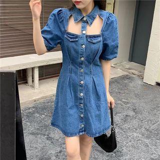 Denim Cutout Mini A-line Dress