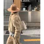 Snap-button Eco-fur Jacket Beige - One Size