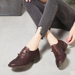 Genuine Leather Low-heel Oxford Pumps