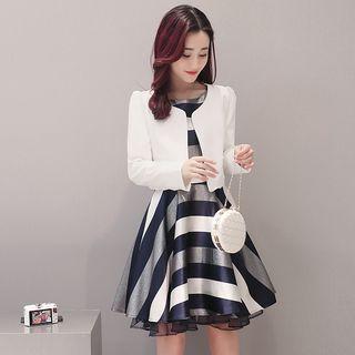 Set: Stripe Sleeveless Dress + Bolero