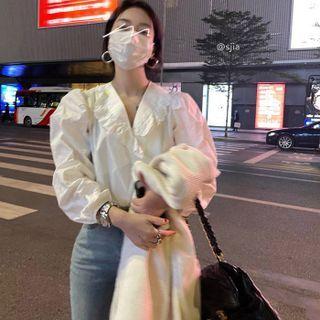 Lace Trim Blouse Top - White - One Size