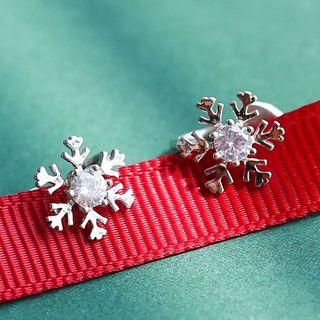 925 Sterling Silver Snow Accent Clip-on Earring 1 Pair - 925 Silver - Clip On Earring - Snowflake - One Size