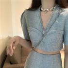 Short-sleeve Tasseled Trim Top