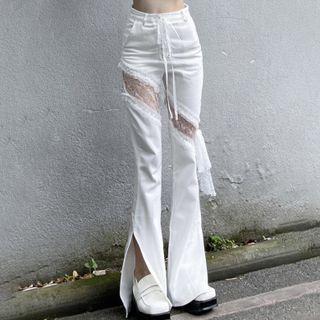 Lace Paneled Wide Leg Pants