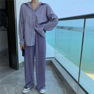 Plain Shirt / Ribbed Wide Leg Pants