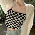 Pointelle Knti Cropped Cardigan / Checkered Camisole Top