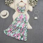 Set: Floral Camisole + Midi A-line Skirt