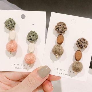 Wooden & Yarn Bead Dangle Earring