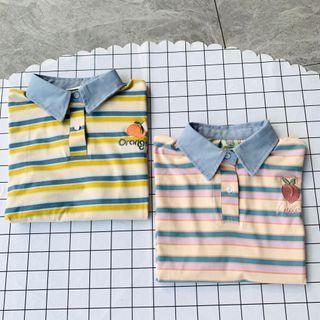 Short-sleeve Striped Polo Shirt Yellow - One Size