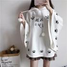 Cat Embroidered Hooded Capelet