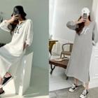 Padded-shoulder Letter Long T-shirtdress