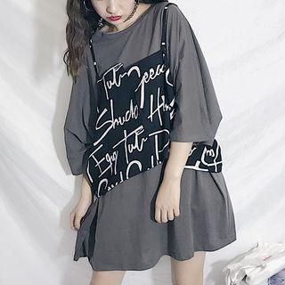 Set: Spaghetti Strap Top + 3/4-sleeve Oversized Top