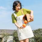 Short-sleeve T-shirt / Two-tone Dungaree Dress / Set