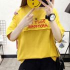 Lettering Cut-out Elbow-sleeve T-shirt
