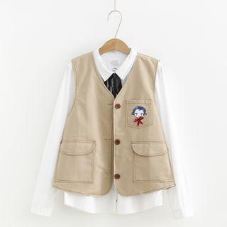 Embroidered Vest Khaki - One Size
