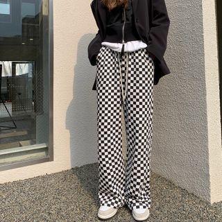 Check Wide-leg Pants Plaid - Black & White - One Size
