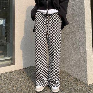 Checkered Wide Leg Pants Black & White - One Size