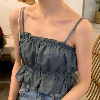 Ruffle Cropped Camisole Top Gray - One Size