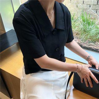 Short-sleeve Linen Shirt Black - One Size