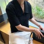 Short-sleeve Linen Shirt Black - One Size