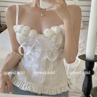 Flower Accent Camisole Top White - One Size