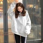 Long Sleeve Printed Hooded Pullover Gray - One Size
