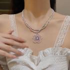 Flower Pendant Acrylic Layered Necklace X914 - Gold - One Size