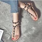 Faux-pearl T-strap Flat Sandals