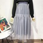 High-waist Mesh Layered Midi Skirt