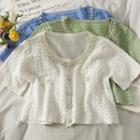 Embossed Pearl-trim Knit Shirt In 5 Colors