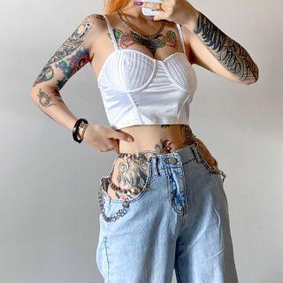 Cut-out High-waist Wide-leg Jeans