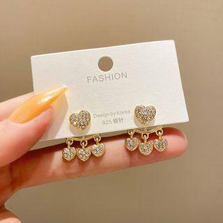 Rhinestone Heart Stud Earring 1 Pair - E4981 - Gold - One Size