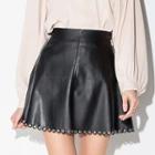 Eyelet Detailed Faux Leather Skirt