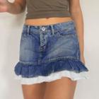 Low-rise Ruffle Hem Denim Miniskirt