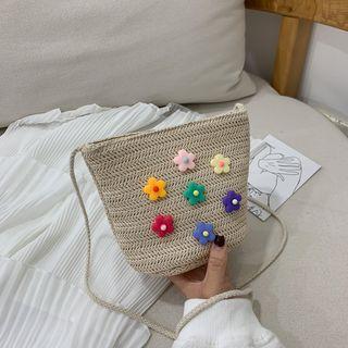 Straw Crossbody Bucket Bag