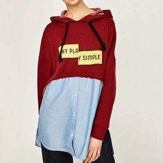 Long Sleeve Lettering Hooded Panel Pullover
