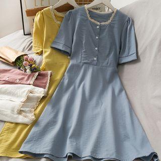Lace-neckline Midi Shirtdress In 7 Colors