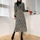 V-neck Shirred Front Patterned Dress