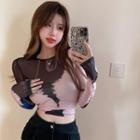Long-sleeve Print T-shirt Pink & Black - One Size