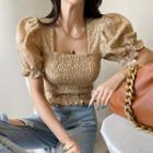 Puff-sleeve Smock Lace Blouse