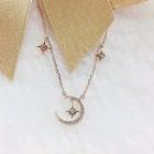 Alloy Rhinestone Moon & Star Pendant Necklace Rose Gold - One Size
