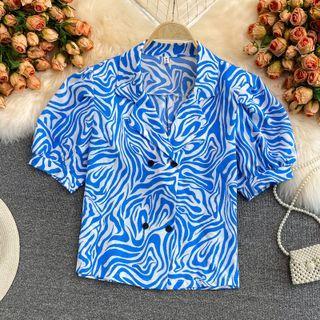 Zebra Print Double-breasted Short-sleeve Shirt