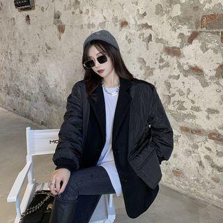 Mock Two Piece Plaid Button-up Oversize Jacket