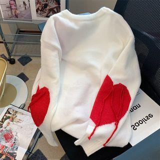 Fringed Heart Print Sweater