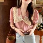 Peter Pan Collar Two-tone Lace Button-up Blouse