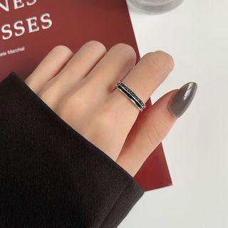Rhinestone Ring Black & Silver - Size 13